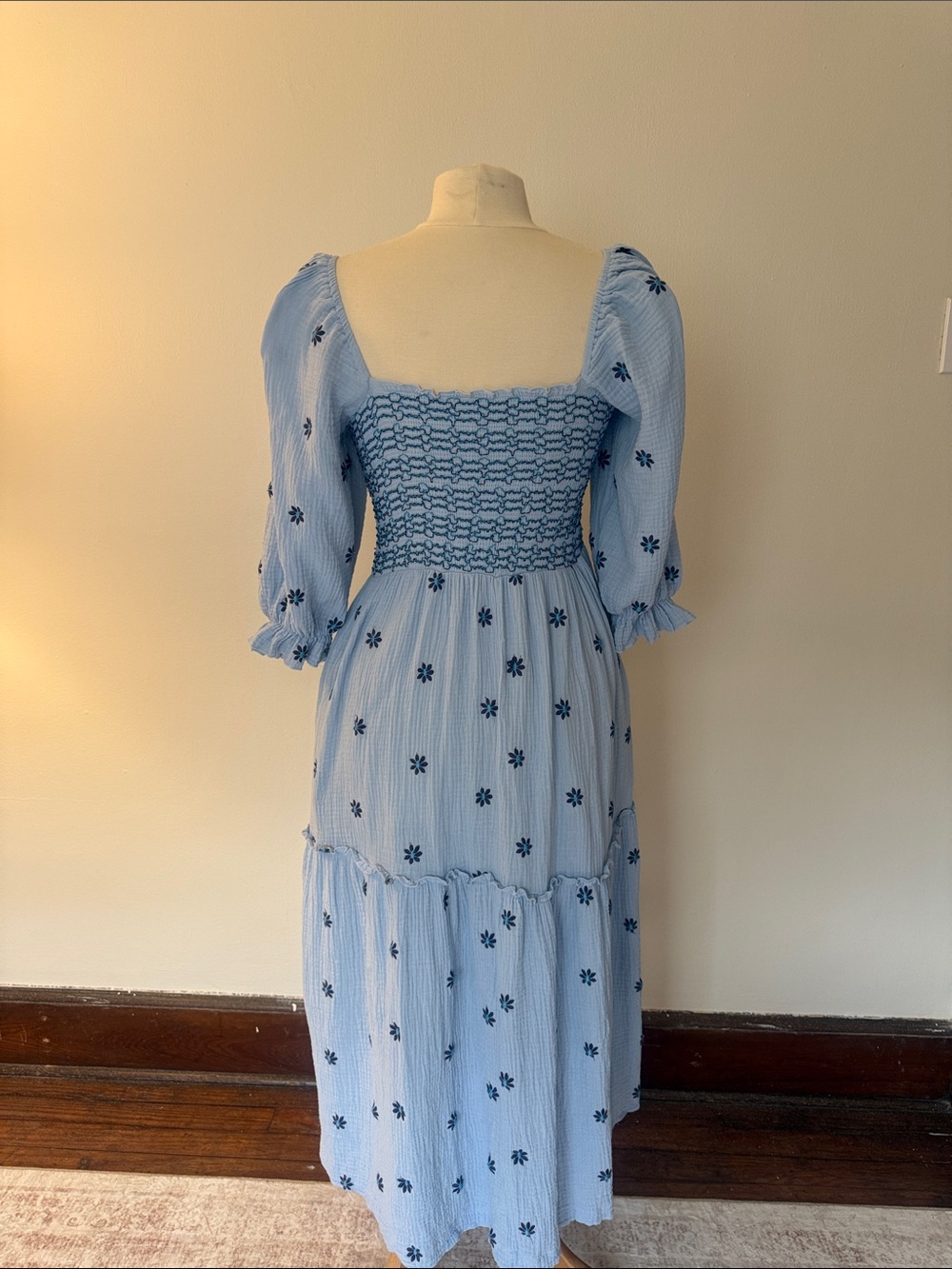 Source Unknown Light Blue Maxi Dress with Navy Floral Embroidery - Picture 4 of 5